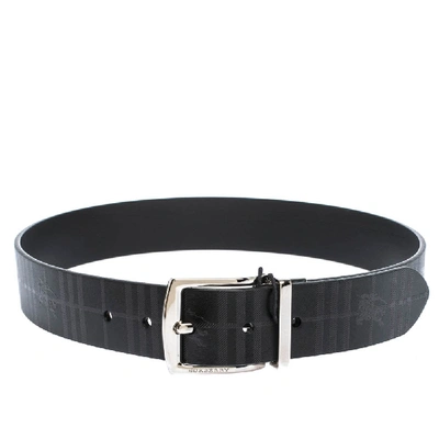 Pre-owned Burberry Black Haymarket Check Leather Clarke Reversible Buckle Belt 75cm