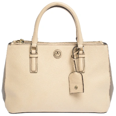 Pre-owned Tory Burch Beige/grey Leather Robinson Double Zip Tote