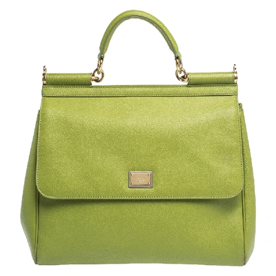 Pre-owned Dolce & Gabbana Green Leather Large Miss Sicily Top Handle Bag