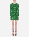 DOLCE & GABBANA SHORT CIRCLE-SKIRT DRESS IN FOUR-LEAF CLOVER PRINT CHARMEUSE