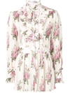 PACO RABANNE MICRO-PLEATED FLORAL BLOUSE