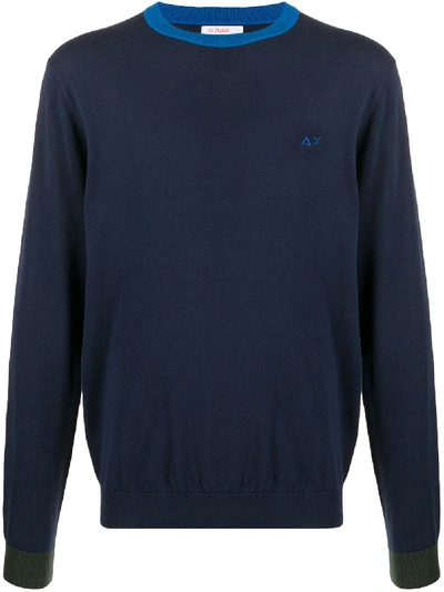 Sun 68 Elbow Patches Crew Neck Sweatshirt In Blue