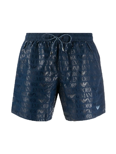 Ea7 All-over Logo Print Swim Shorts In Blue