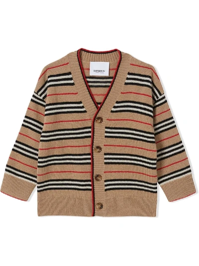 Burberry Babies' Tobias Icon-stripe Cashmere Cardigan 6-24 Months In Brown