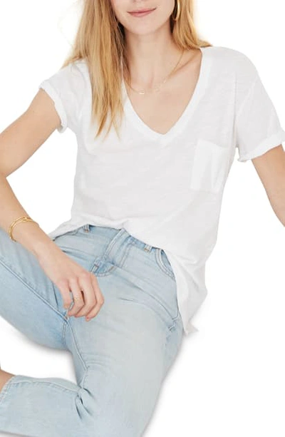 Madewell Whisper Cotton V-neck Pocket Tee In Optic White