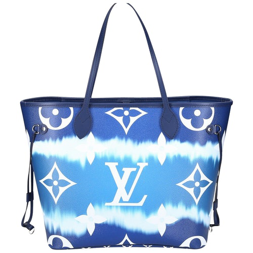 Pre-Owned Louis Vuitton Neverfull Blue Cloth Handbag | ModeSens