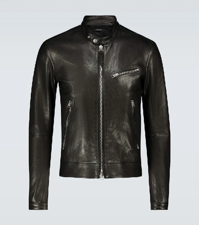Tom Ford Café Leather Biker Jacket In Black