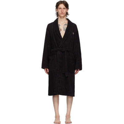 Paul Smith Belted Appliquéd Cotton-terry Dressing Gown In 79 Black