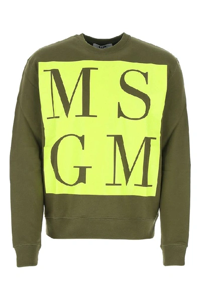 Msgm Logo-print Crew Neck Sweatshirt In Green