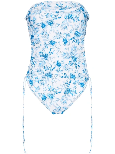 Juillet Lennox Winter Floral Bandeau Swimsuit In Blue