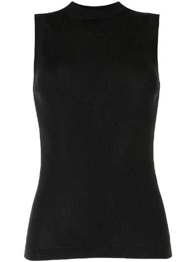 Vera Wang Sleeveless Ribbed Silk Tank Top In Black