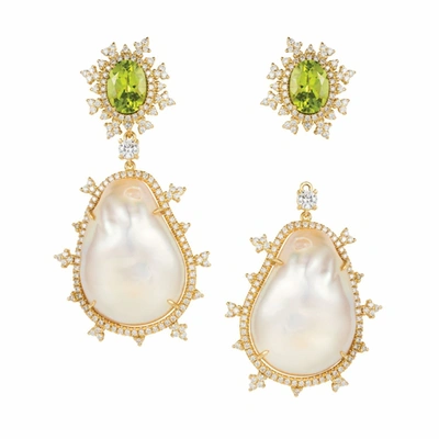 Nadine Aysoy Tsarina Peridot And Baroque Pearl Earrings In Green