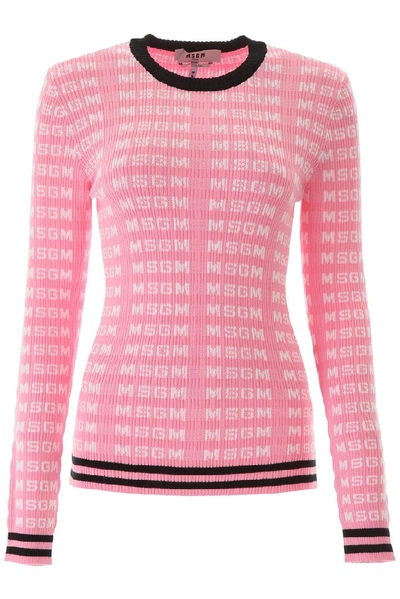Msgm Monogram Sweater In Pink,white,black