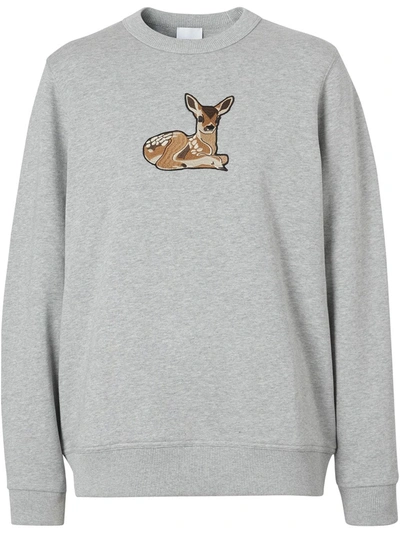 Burberry Deer Applique Stretch Cotton Sweatshirt In Grey