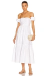 Staud Elio Off-the-shoulder Cotton-blend Midi Dress In White