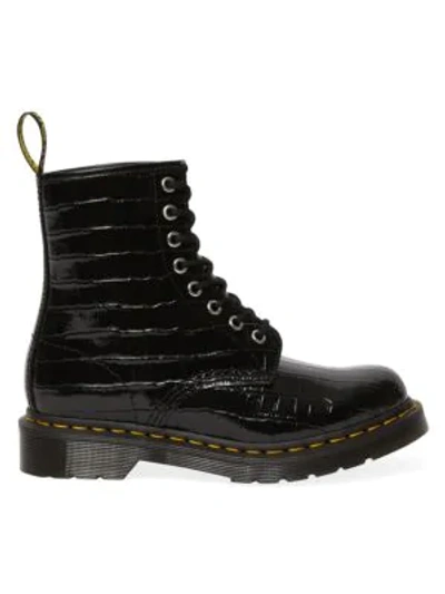 Dr. Martens' 1460 Croc-embossed Patent Leather Combat Boots In Black