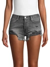 Free People Loving Good Vibrations Fray Hem Denim Shorts In Sulphor Black