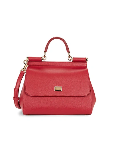 Dolce & Gabbana Miss Sicily Small  Leather Shoulder Bag In Red