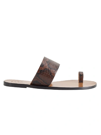 Atp Atelier 10mm Snake Print Leather Thong Sandals In Dark Brown