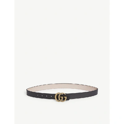 Gucci Kids'  Girls Black Leather Buckled Gg Belt 2-8 Years, Size: L