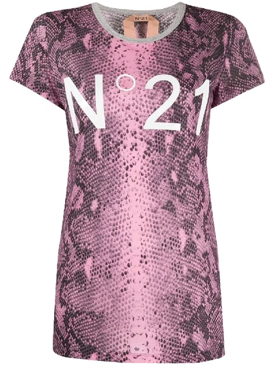 N°21 Logo Detail Snakeskin T-shirt In Pink