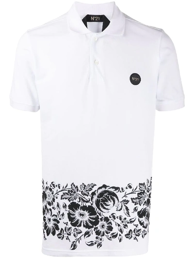 N°21 Floral-print Short-sleeved Polo Shirt In Weiss