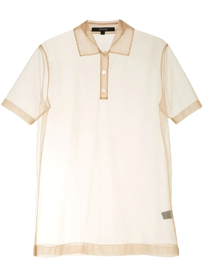 Vera Wang Short Sleeve Tulle Polo Shirt In Neutrals