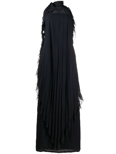 Pre-owned Valentino 1970s Halterneck Ruffle Dress In Blue