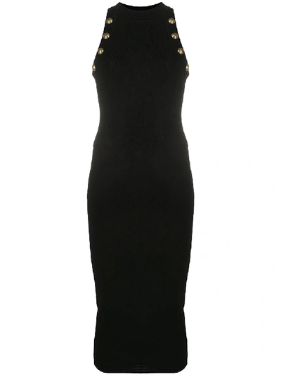 Balmain Sleeveless Diamond Knit Midi Dress In Black