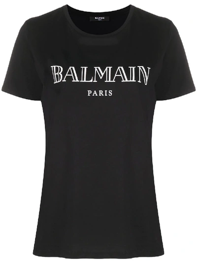 Balmain Bead And Crystal Embroidered Logo T-shirt - 黑色 In Black