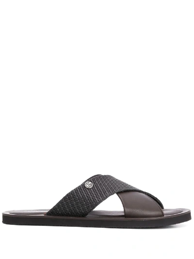 Baldinini Cross-over Strap Slides In Brown