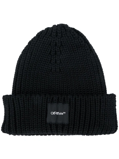 Off-white Logo Patch Beanie In Schwarz