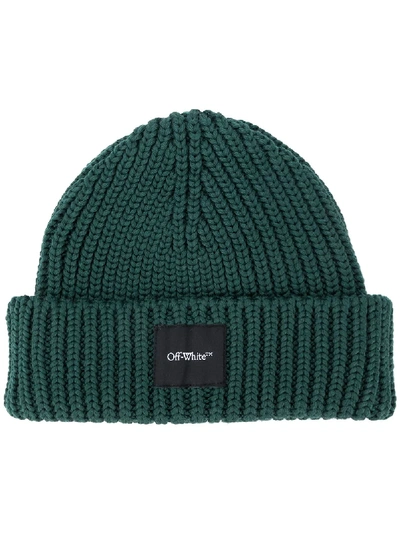 Off-white Logo Patch Beanie In Green