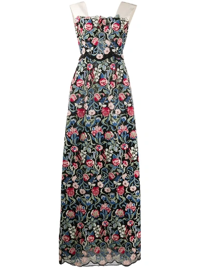 Pre-owned Valentino 2013 Floral-print Evening Dress In Black