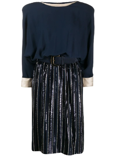 Pre-owned Valentino 1980's Belted Knee-length Dress In Blue