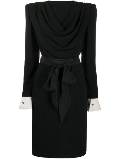 Pre-owned Valentino 1980s Drape Detail Silk Dress In Black
