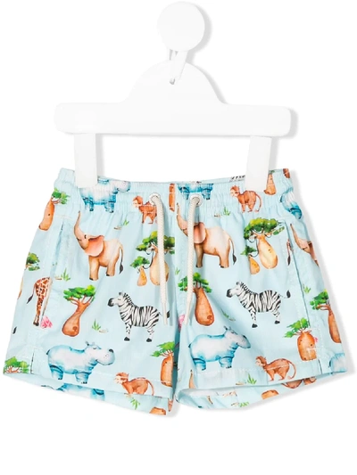 Mc2 Saint Barth Babies' Lovely Jungle Print Swim Shorts In 蓝色