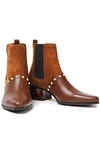 BALMAIN ARTEMISIA STUDDED SUEDE AND LEATHER ANKLE BOOTS,3074457345622598450