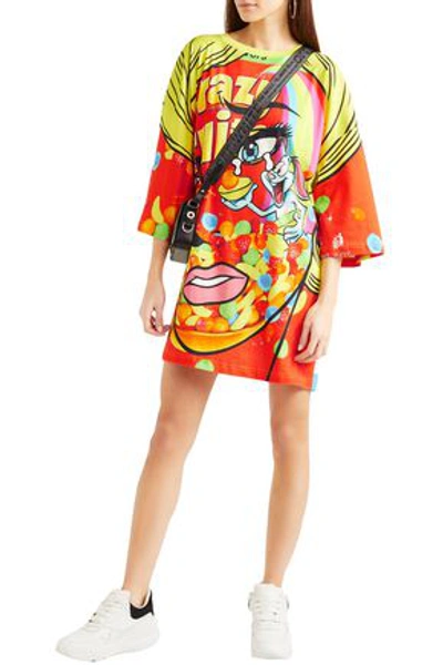 Moschino Oversized Printed Cotton-jersey Mini Dress In Bright Orange