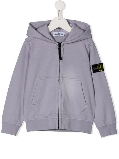 Stone Island Kids' Logo-patch Zipped Hoodie In Purple
