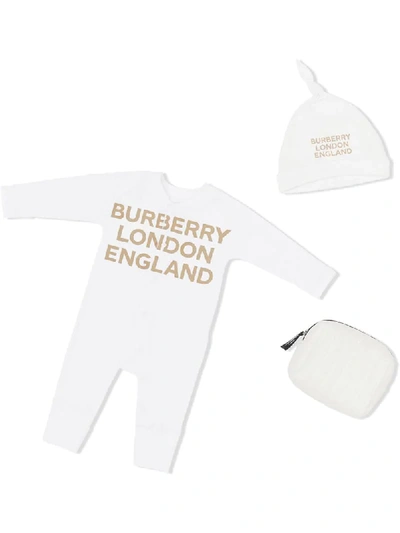 Burberry Babies' Logo Print Pajamas In White