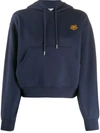 Kenzo Relaxed-fit Blue Hoodie With Embroidered Logo In Blue