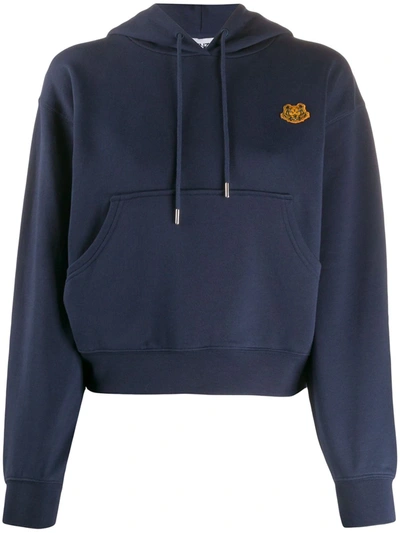 Kenzo Tiger Patch Cotton Hoodie In Blue