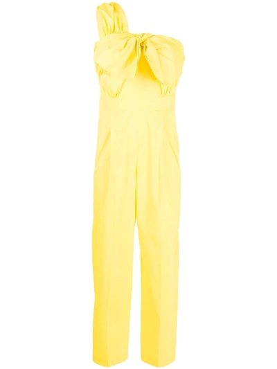 Msgm One-shoulder Bow Detailed Jumpsuit In Yellow