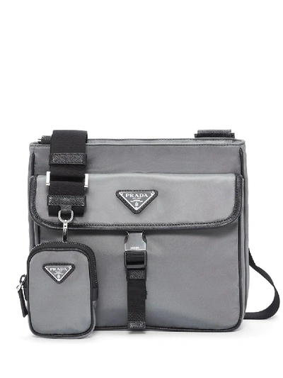 Prada Logo Plaque Messenger Bag In Grey