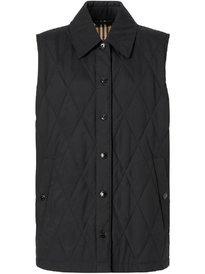 Burberry Quilted Waistcoat W/check Lining In A1189 Black