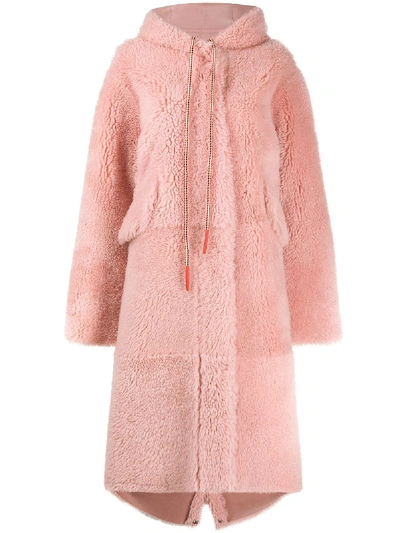 Liska Hooded Reversible Shearling Coat In Pink