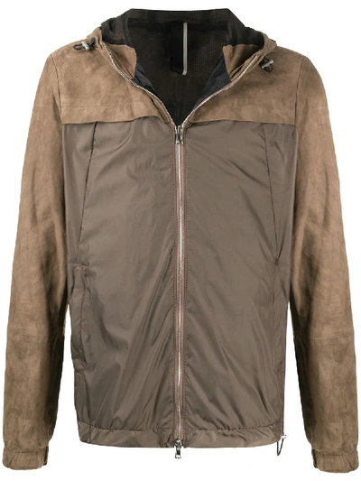 Low Brand Panelled Hooded Jacket In Brown