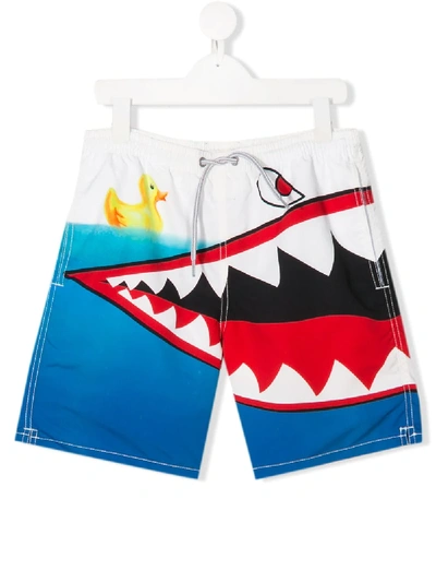 Mc2 Saint Barth Teen Haiti Shark Swim Shorts In White