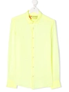 Mc2 Saint Barth Teen Band-collar Linen Shirt In Yellow